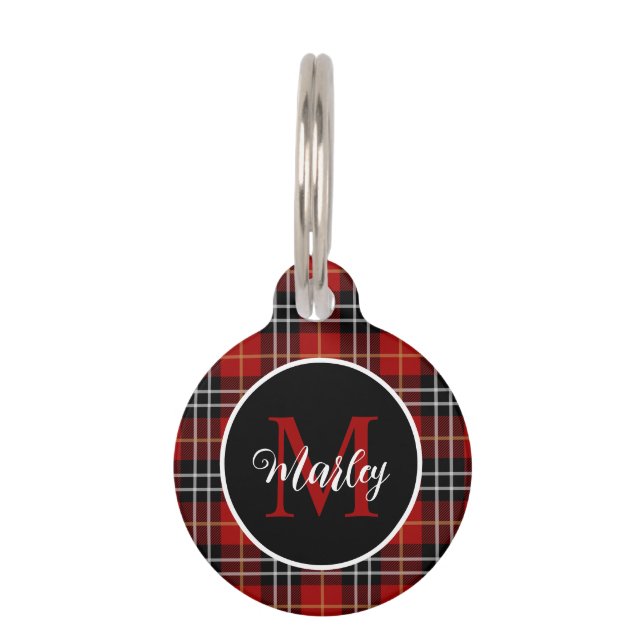 Modern Tartan Plaid Monogram Name Personalized  Pet Tag (Front)
