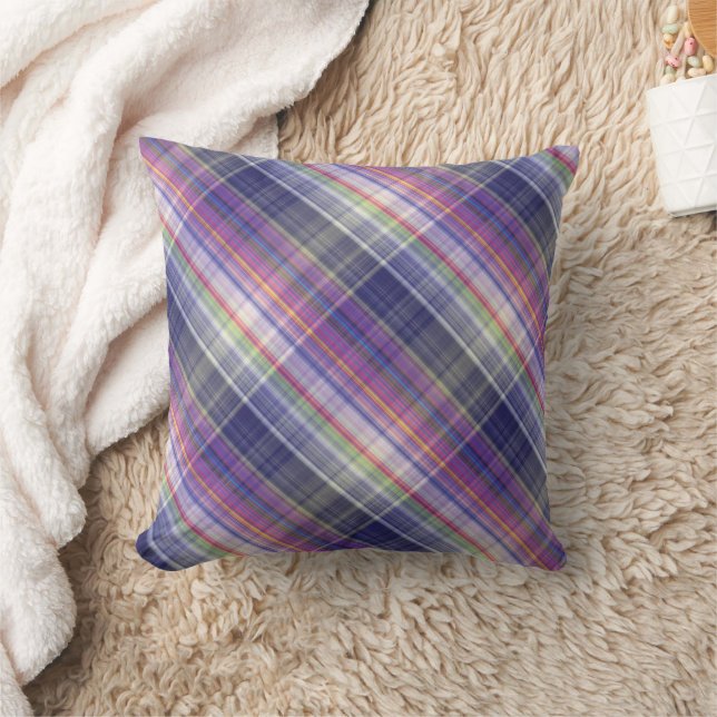  Modern Tartan Purple Tan Plaid Pattern. Throw Pillow (Blanket)