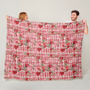 Modern Tartan Red Floral Pattern   Fleece Blanket