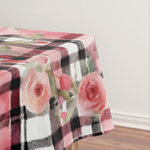 Modern Tartan Red Floral Pattern Tablecloth