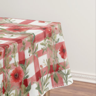 Modern Tartan Red Floral Pattern   Tablecloth