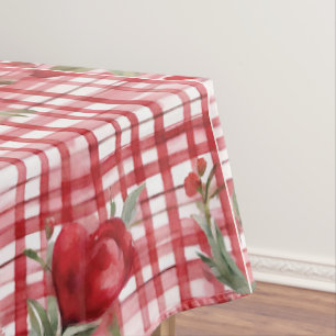 Modern Tartan Red Floral Pattern Tablecloth