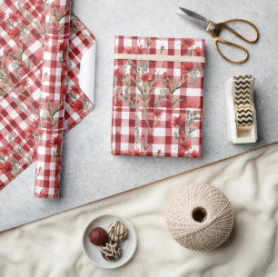 Modern Tartan Red Floral Pattern   Wrapping Paper