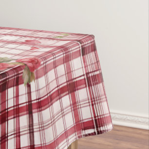 Modern Tartan Red Florel Pattern Tablecloth