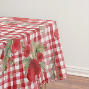 Modern Tartan Red Heart Pattern Tablecloth
