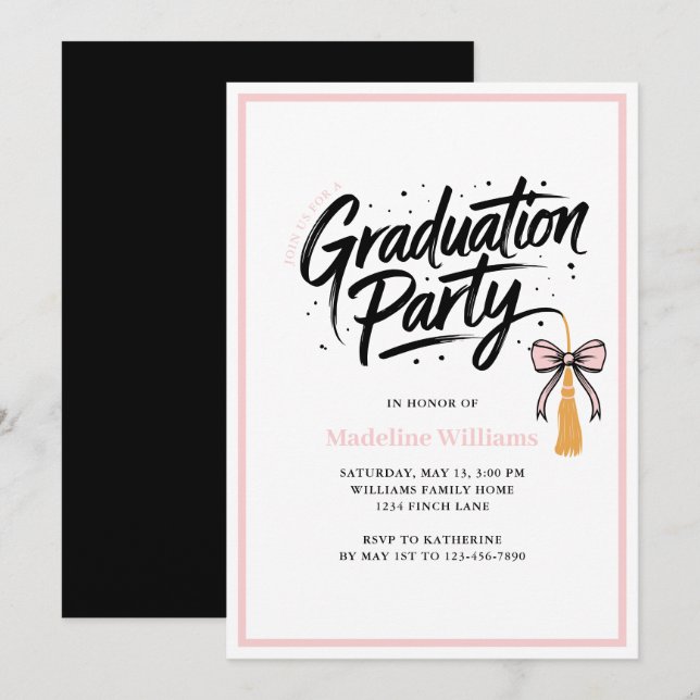 Modern Tassel Bow Graduation Party Invitation (Front/Back)