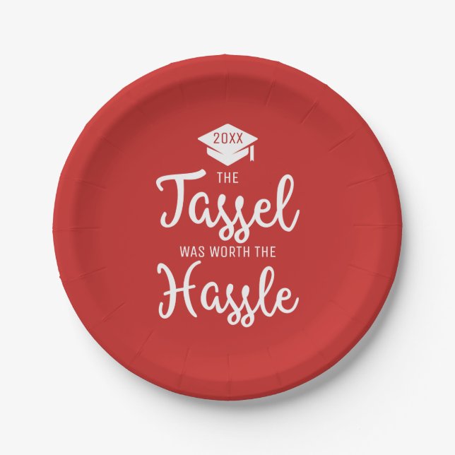 Modern Tassel is Worth the Hassle Graduation Party Paper Plate (Front)