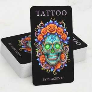 Modern Tattoo Artist Floral Skull Tattoo Studio Business Card