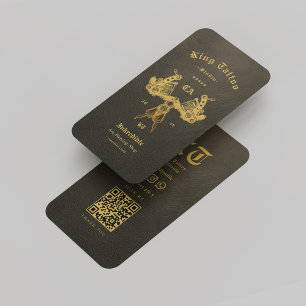 Modern Tattoo Artist Golden Brown Monogram QR Business Card