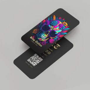 Modern Tattoo Artist Monogram Black Gold Business Card