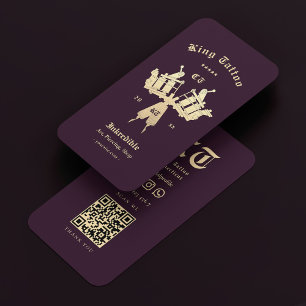 Modern Tattoo Artist Monogram Dark Purple Gold Business Card