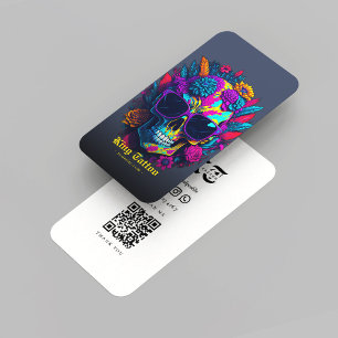 Modern Tattoo Artist Monogram Skull Dark Blue Grey Business Card