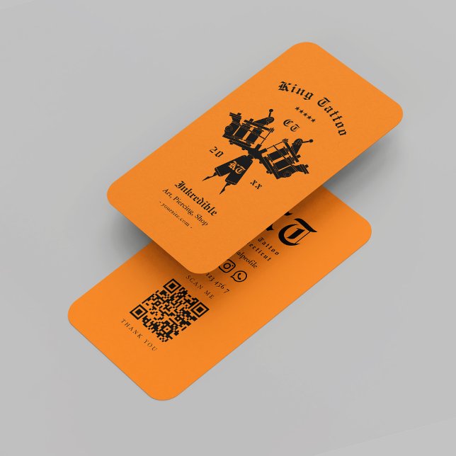 Modern Tattoo Artist Tattoo Machine Orange Business Card (Modern Tattoo Artist Tattoo Machine Black Orange Business Card
)