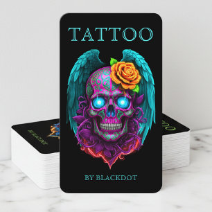 Modern Tattoo Artist Winged Skull Gothic Style Business Card