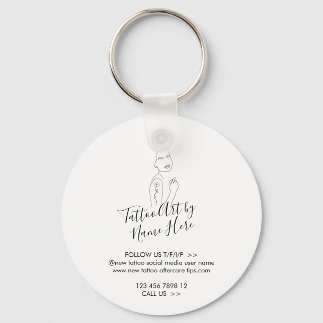 Modern Tattoo girl art script typography Keychain (Front)