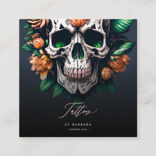 Modern Tattoo Shop Tattoo Artist Skull Dark Blue Square Business Card