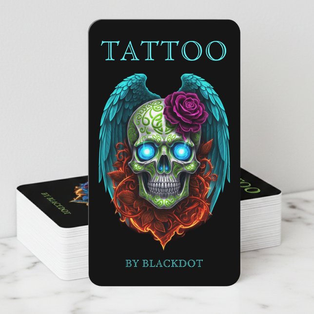 Modern Tattoo Studio Winged Skull Gothic Tattooist Business Card (Creator Uploaded)