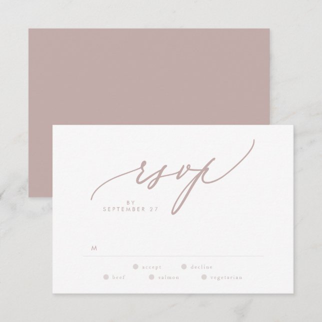 Modern Taupe and White Simple Wedding RSVP Card (Front/Back)