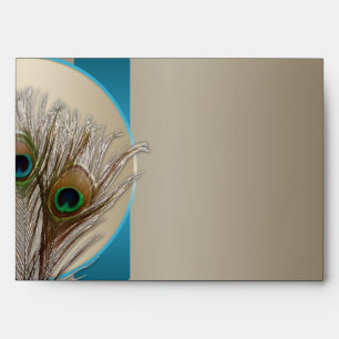 Modern Taupe Aqua Peacock Feather Envelope