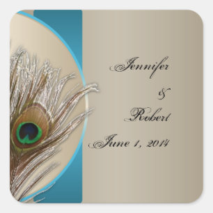 Modern Taupe Aqua Peacock Feather Envelope Seal