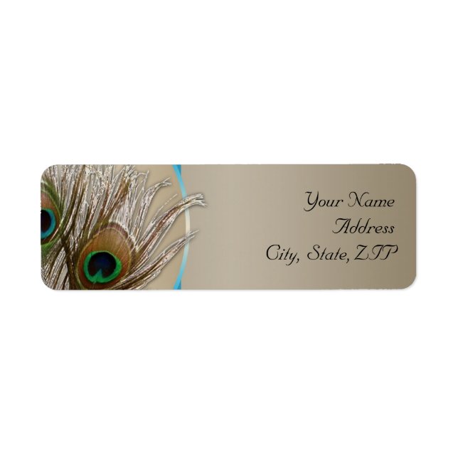 Modern Taupe Aqua Peacock Feather Return Adresse (Devant)