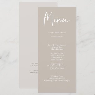 Modern Taupe Beige Calligraphy Wedding Dinner Menu