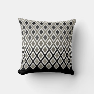 Modern Taupe & Black Diamond Pattern Accent Throw Pillow