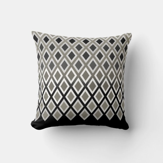 Modern Taupe & Black Diamond Pattern Accent Throw Pillow (Front)
