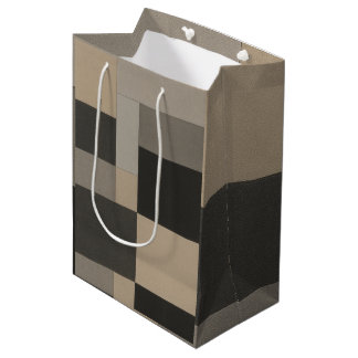 Modern Taupe & Charcoal Geometric  Medium Gift Bag