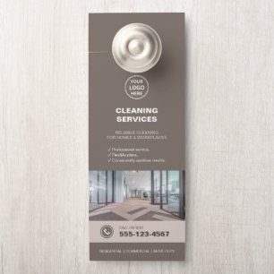 Modern Taupe Cleaning Services QR Door Hanger