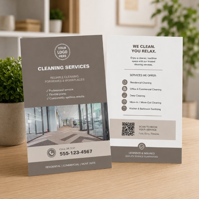 Modern Taupe Cleaning Services with QR  Flyer (Modern Taupe Cleaning Services with QR Flyer)