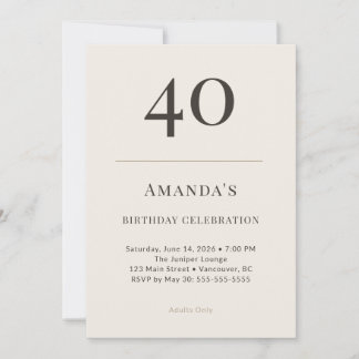 Modern Taupe & Cream 40th Birthday Celebration Invitation