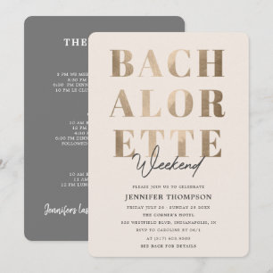 Modern Taupe & Gold Bachelorette Weekend Invitation