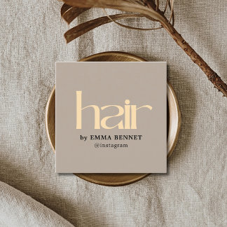 Modern Taupe Golden Yellow Hair Salon Square Business Card