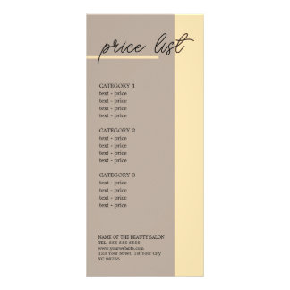 Modern Taupe Golden Yellow Salon Price List Rack Card