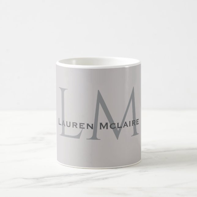 Modern Taupe Gray Monogram Office Style Coffee Mug (Center)
