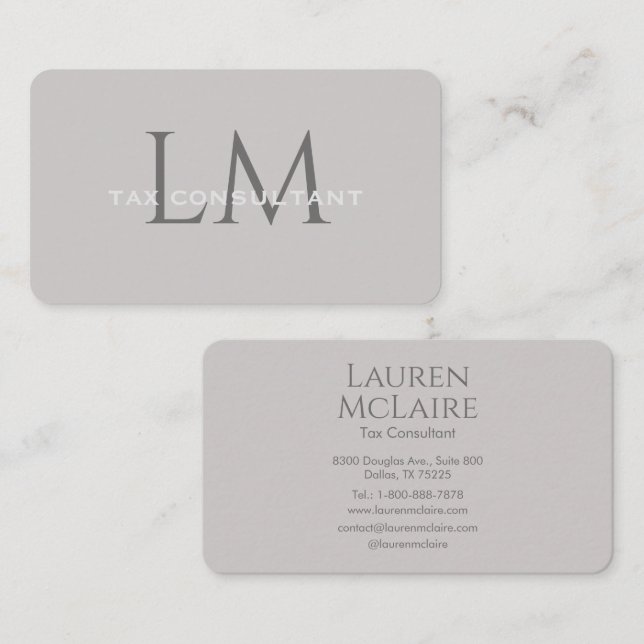 Modern Taupe Grey Monogram Business Card (Front/Back)
