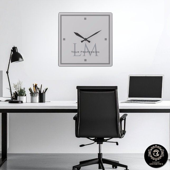 Modern Taupe Grey Monogram Office Decor Square Wall Clock (Modern Taupe Gray Monogram Office Decor Square Wall Clock)