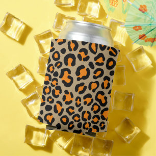 Modern Taupe Leopard Pattern Girly Cheetah Print Can Cooler