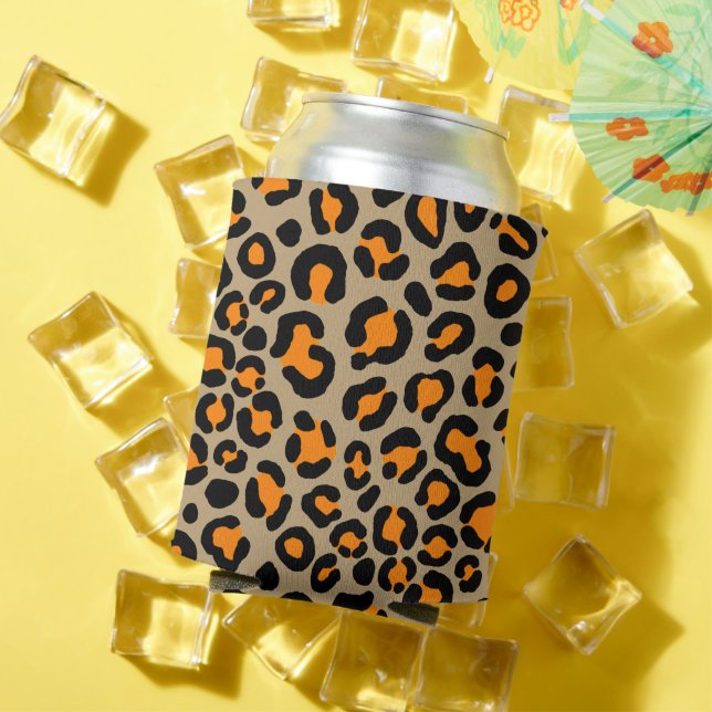   Modern Taupe Leopard Pattern Girly Cheetah Print Can Cooler (In Situ Summer)