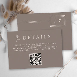 Modern Taupe Minimalist Monogram QR Code Details Enclosure Card