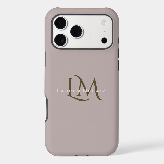 Modern Taupe Monogram iPhone Phone Case (Back)