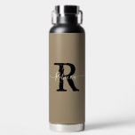 Modern Taupe Monogram Script Name  Water Bottle<br><div class="desc">Modern Taupe Monogram Script Name Water Bottle</div>