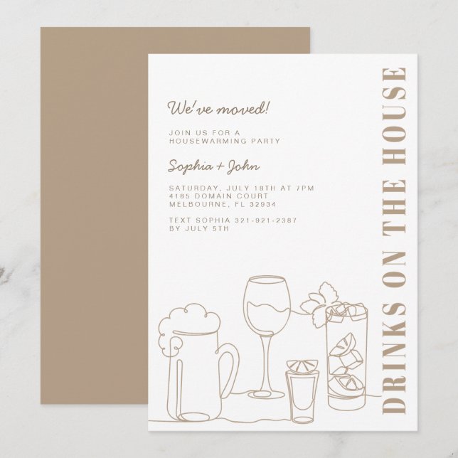 Modern Taupe Natural Housewarming Party Invitation (Front/Back)
