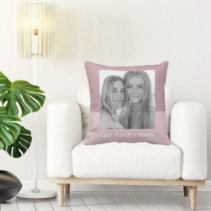 Modern Taupe & Pink   Photo   Family Gift Throw Pi Throw Pillow