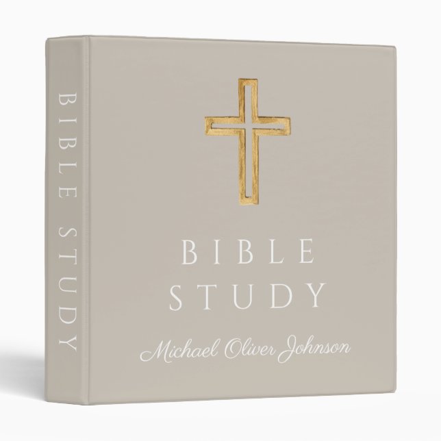 Modern Taupe Religious Cross Bible Study Binder (Front/Spine)
