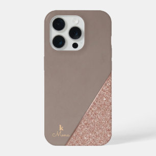 Modern Taupe & Rose Gold Geometric Glitter Luxury  iPhone 15 Pro Case