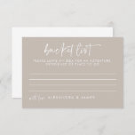 Modern Taupe Script Wedding Bucket List Advice Card<br><div class="desc">Modern Taupe Handwritten Script Wedding Bucket List Advice Card</div>