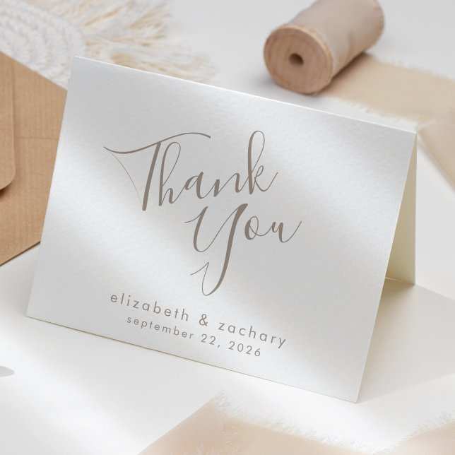 Modern Taupe Script Wedding Thank You Card (Creator Uploaded)