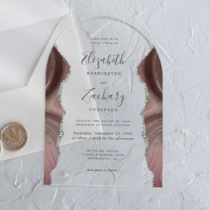 Modern Taupe Silver Agate Wedding Arch Acrylic Invitations